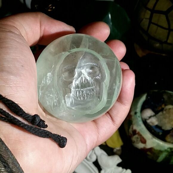 FIRM! 343g Fluorite Skull Sphere with Stand - Picture 3 of 7